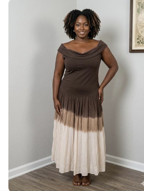 Luna Luz Dresses & Skirts - Luna Luz Off-Shoulder Ombre Maxi Dress in Brown and Cream